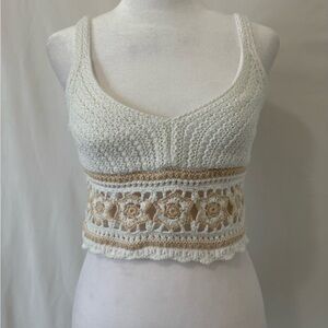 Hollister Crochet Knit Tank Top - White and Tan